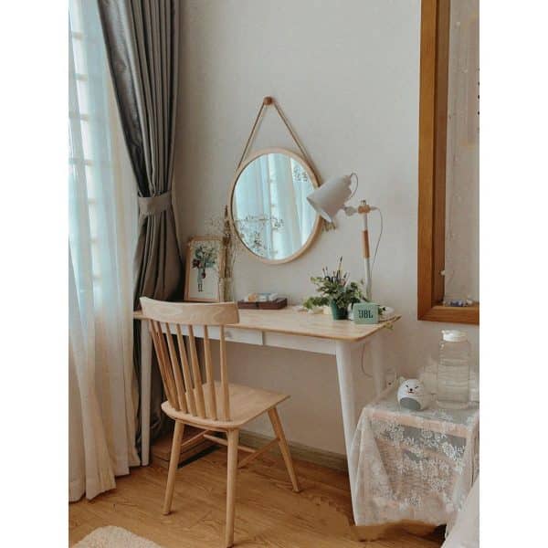 gương tròn viền gỗ sồi