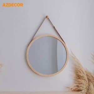 Gương tròn viền gỗ sồi