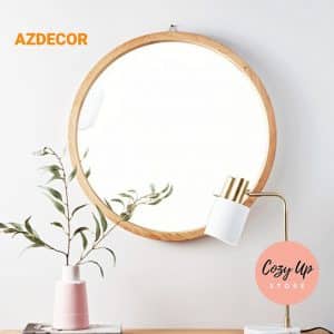Gương tròn viền gỗ thông móc treo